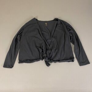 Belle Kim Gravel Top Women's Plus Size 1X‎ Gray Tie Front Long Sleeve Knit